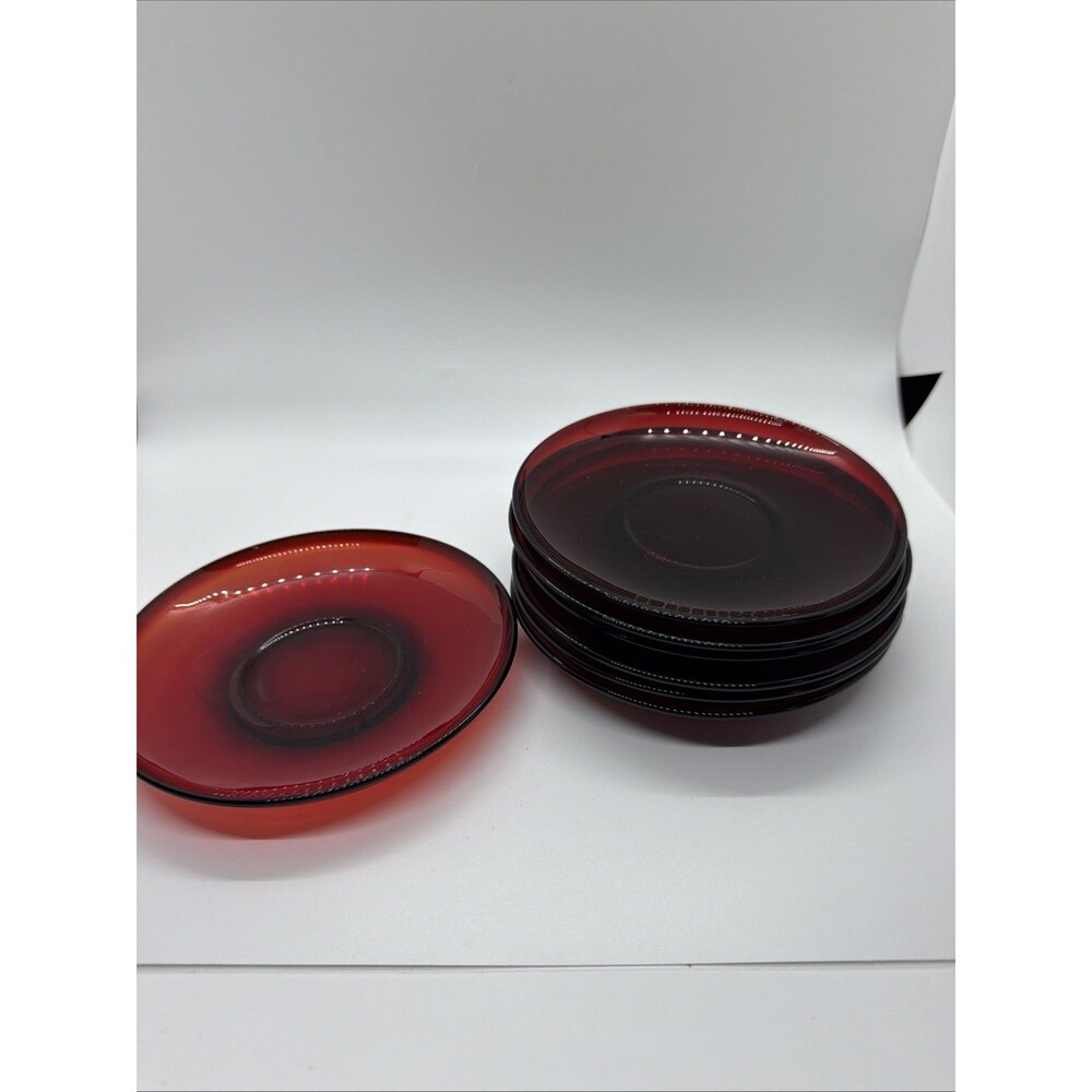 Set of 7 Vintage Arcoroc France Ruby Red Saucers